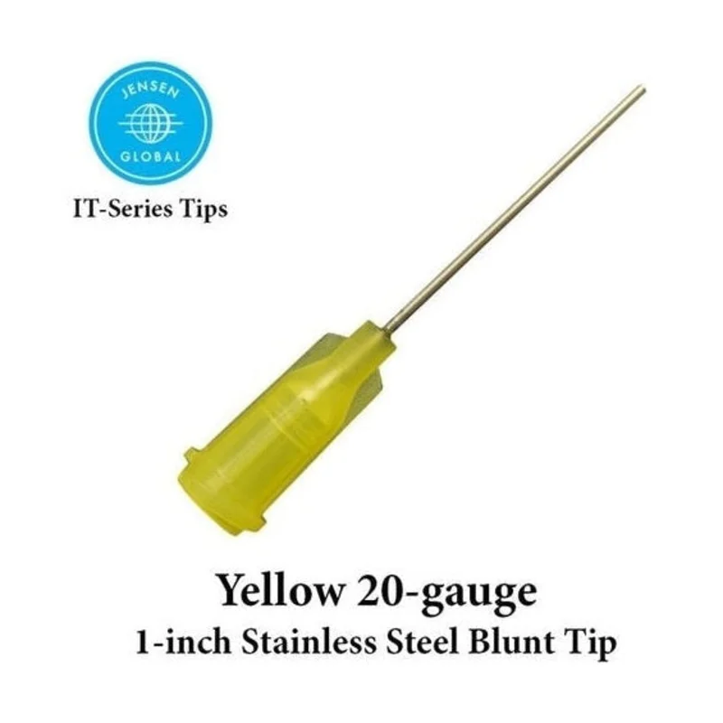 Jensen Industrial Dispensing Tips (Push-On & Luer-Lock) Family - Steel 1-Inch Yellow 20-Gauge