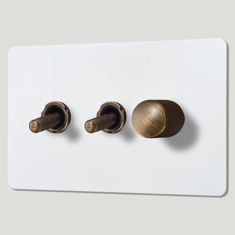KEPLER 3G Paintable Mixed Switch 2Toggle/ 1Dimmer - Antique Brass