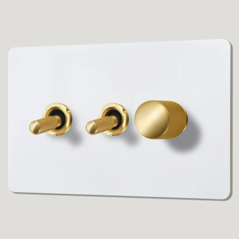 KEPLER 3G Paintable Mixed Switch 2Toggle/ 1Dimmer - Brass