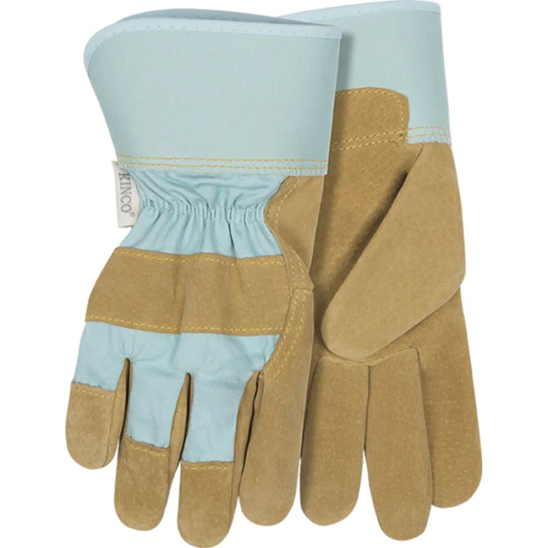 Kinco Women's Suede Pigskin Palm With Safety Cuff Small, Aqua Aqua