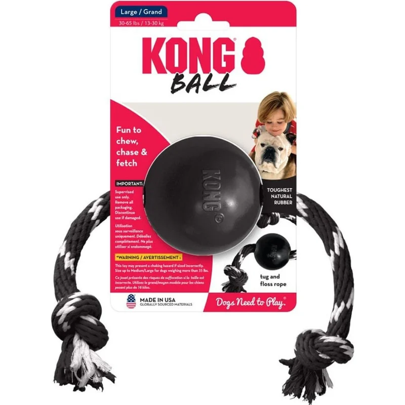 KONG EXTREME BALL WITH ROPE BLACK