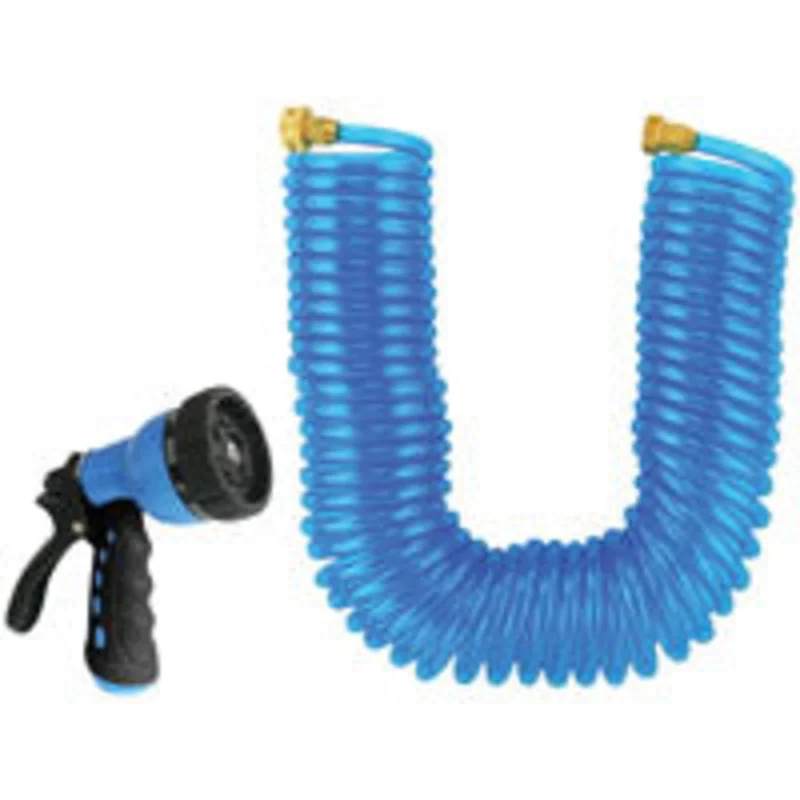 Landscapers Select Coil Hose with Nozzle Set, 50 ft L, Female x Male, PVC, Blue Blue