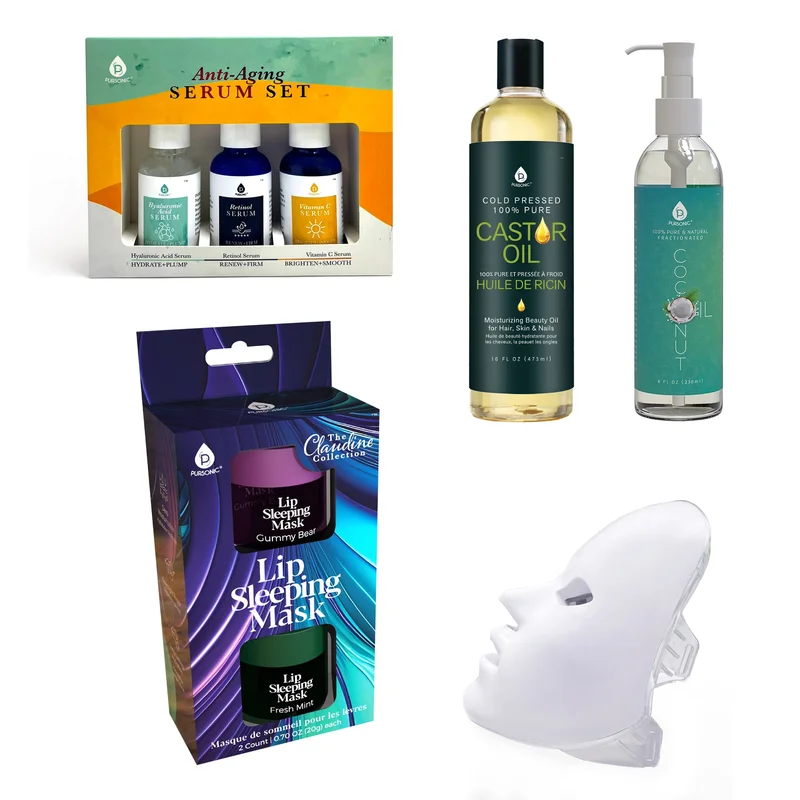 LED Therapy Mask, Serum Trio, and Castor & Fractionated Coconut Oils