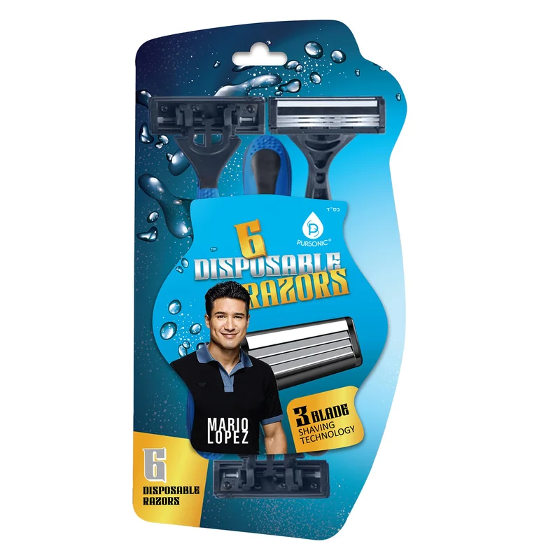 Mario Lopez 6 Disposable Razors - 3 Blade Shaving Surface Technology blue