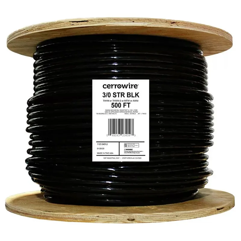 Marmon Home Improvement  500 ft. 3/0 Gauge Black Stranded Copper THHN Wire Black