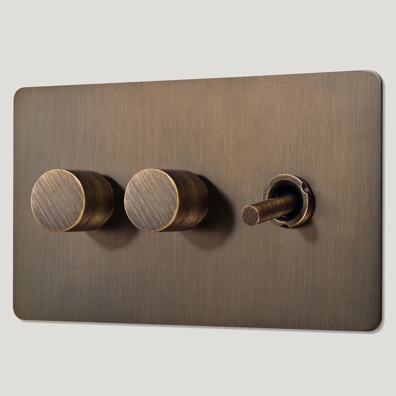 MAXWELL 3G Smooth Mixed Light Switch 1 Toggle / 2 Dimmer - Antique Brass