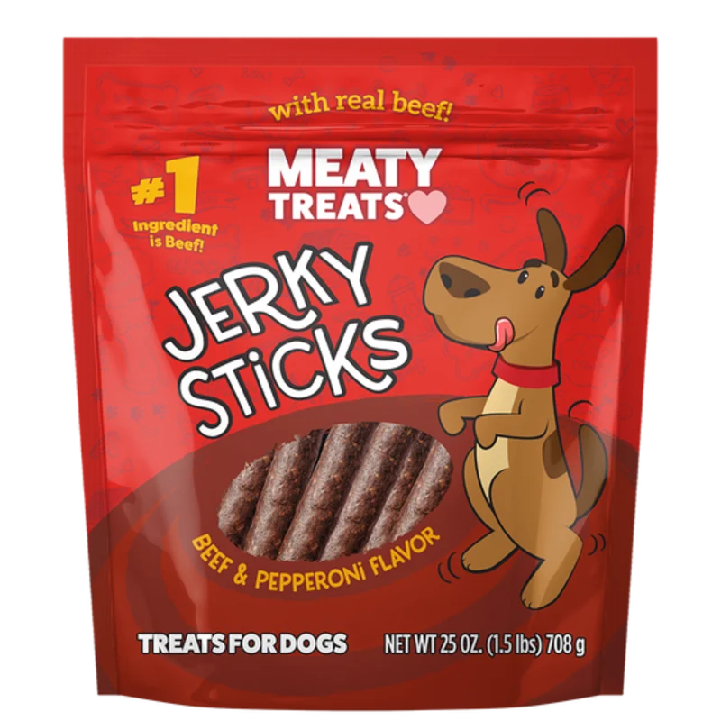Meaty Treats Beef & Pepperoni Flavor Jerky Sticks for Dogs Soft Dog Treats