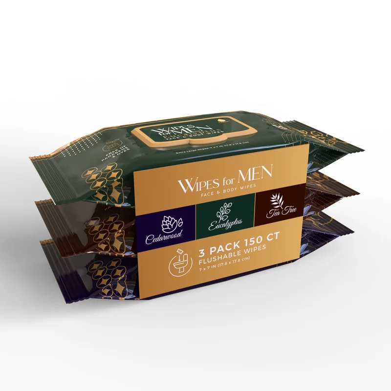 Men's Assorted Face and Body Wipes  Cedarwood, Tea Tree, and Eucalyptus (3-Pack, 150 Wipes)