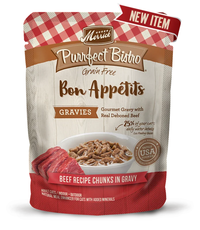 Merrick Purrfect Bistro Bon Apptits Beef Recipe Chunks in Gravy Cat Food