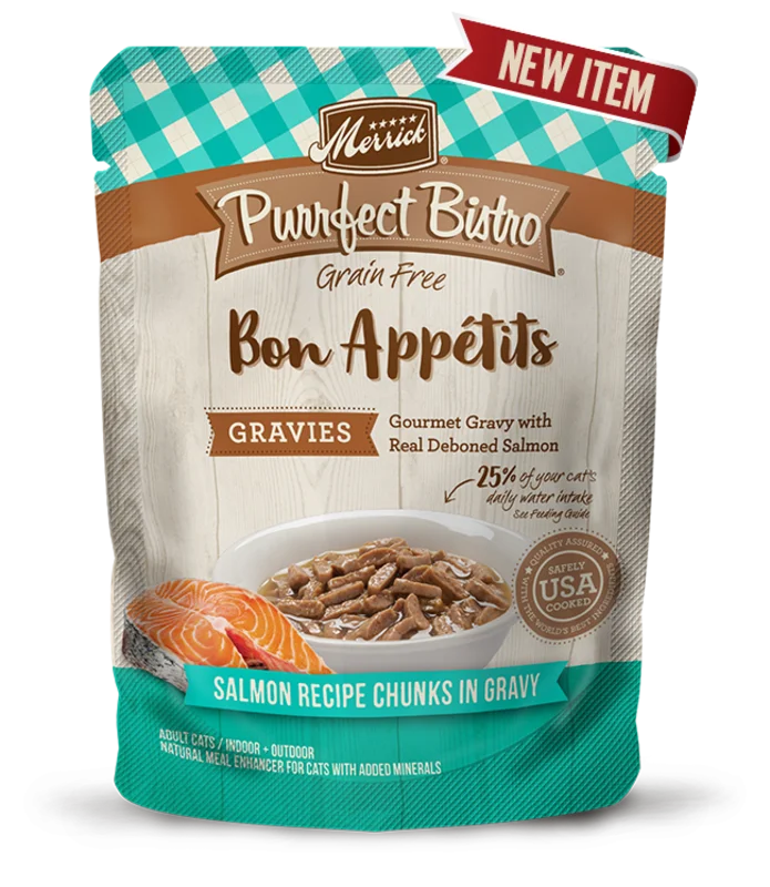 Merrick Purrfect Bistro Bon Apptits Salmon Recipe Chunks in Gravy Cat Food