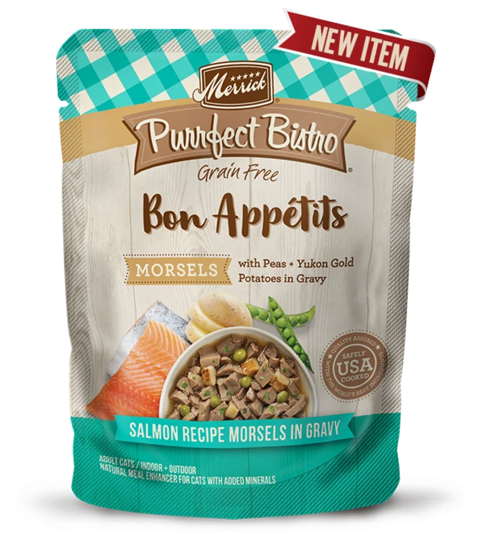Merrick Purrfect Bistro Bon Apptits Salmon Recipe Morsels in Gravy Cat Food