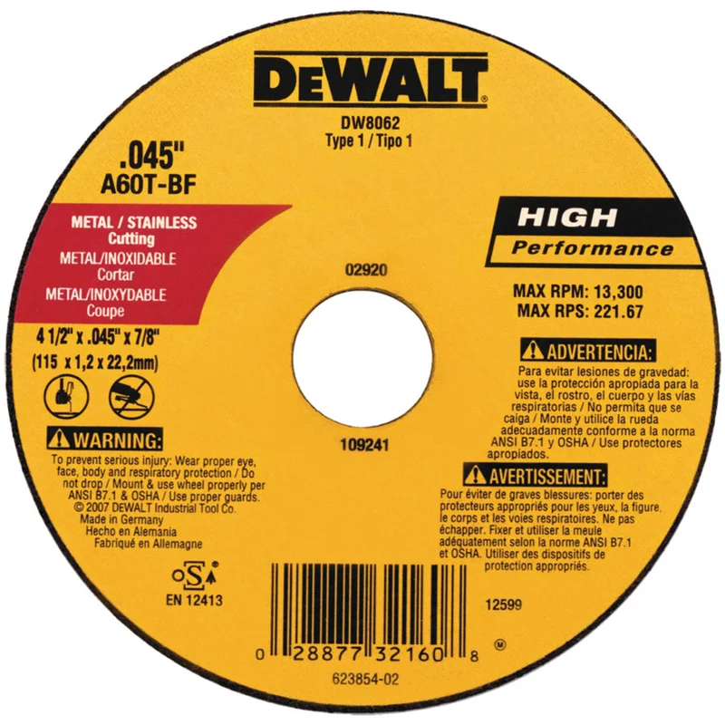 Metal Cutting Disc S.Steel 4-1/2" X 0.45" X 7/8" Dewalt