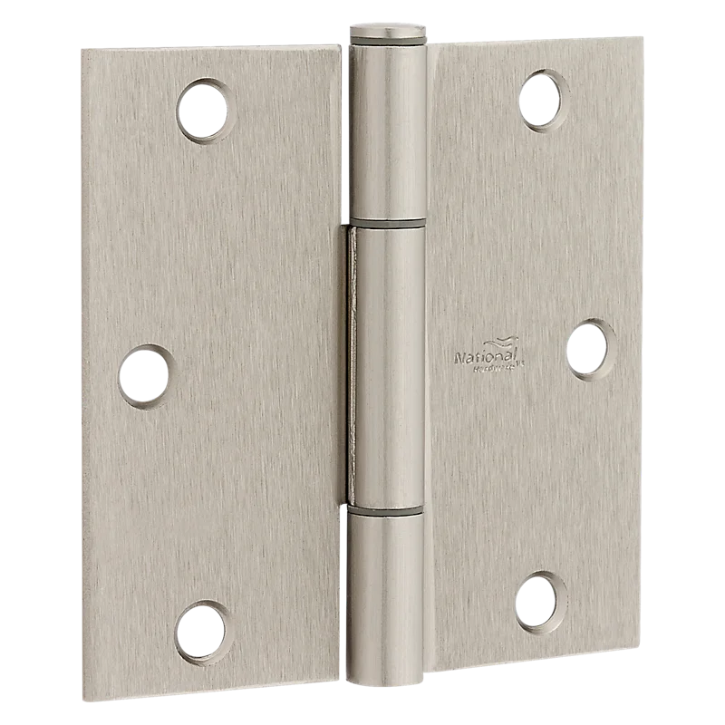 National Hardware Squeak Guard Door Hinges Square Corner 3.5", Satin Nickel Satin Nickel