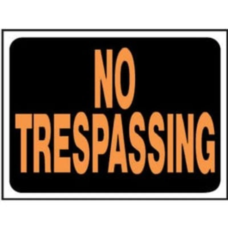 "No Trespassing" Sign, Hy-Glo Orange/ Black Plastic, 9 x 12-In.