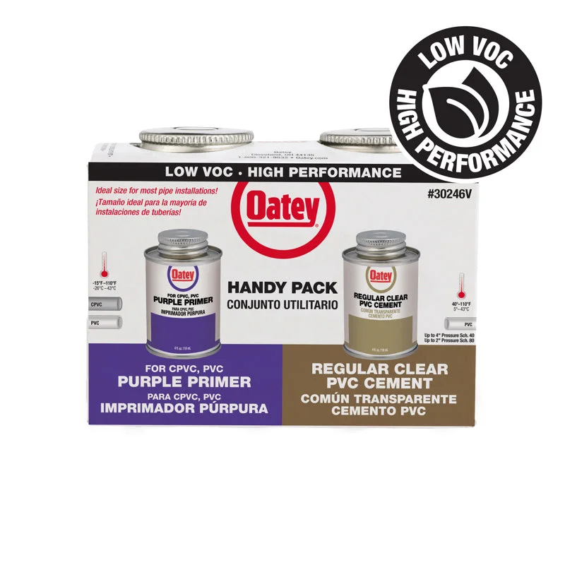 Oatey PVC Regular Bodied Fast Set Clear Cement and Purple Primer Handy Pack