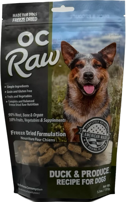 OC Raw Dog DUCK & PRODUCE ~ 5.5 oz Freeze Dried Meaty Rox