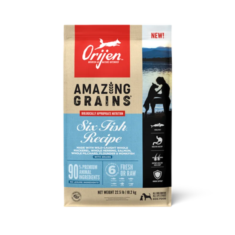 ORIJEN Amazing Grains Six Fish High Protein Dry Dog Food