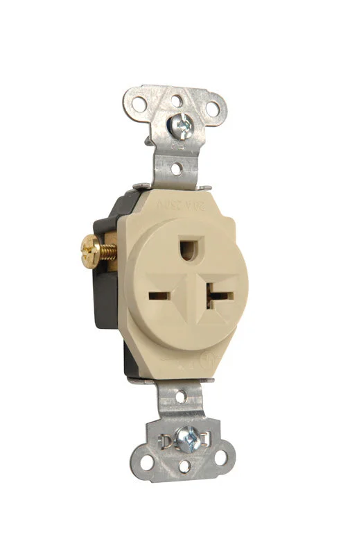 Pass & Seymour 20A 250V Heavy Duty Spec-Grade Single Receptacle, Side Wire, Ivory Ivory
