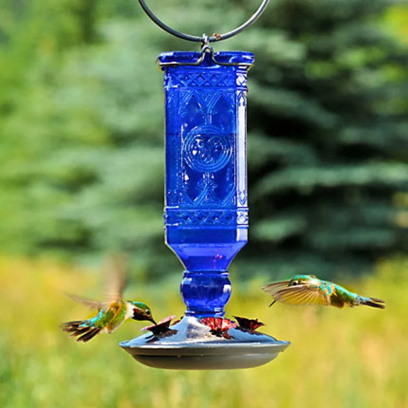 Perky-Pet Cobalt Blue Antique Bottle Glass Hummingbird Feeder