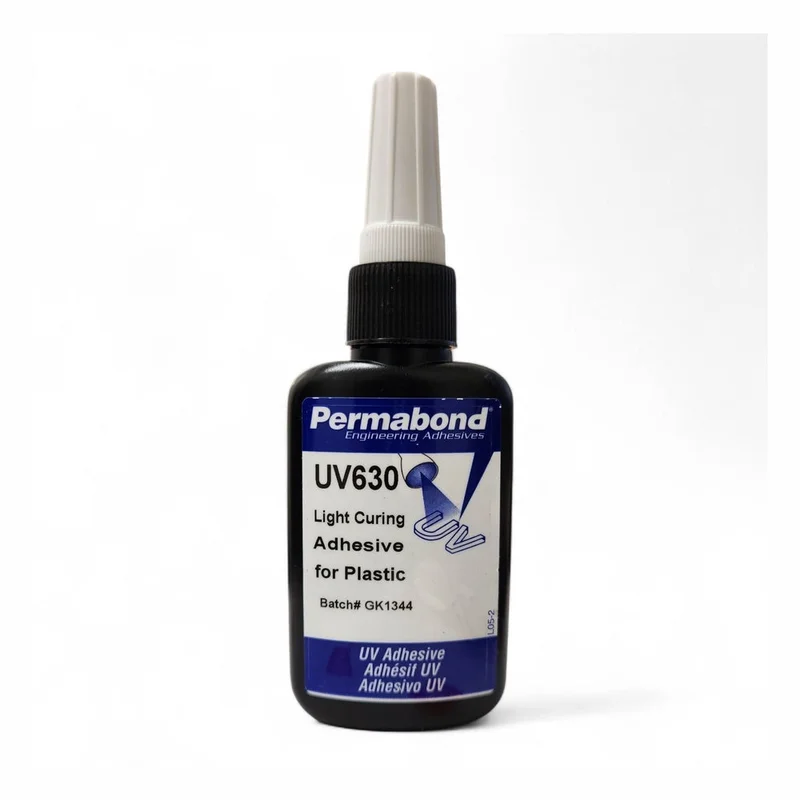 Permabond UV630 thin, low viscosity Medical Grade UV glue great for clear plastics and clear glass