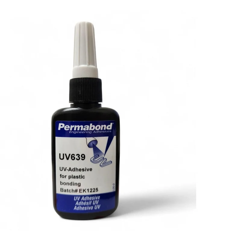 Permabond UV639 thicker gap filling soft flexibile UV glue excellent for most plastics including acrylic, PET, polycarbonate PC