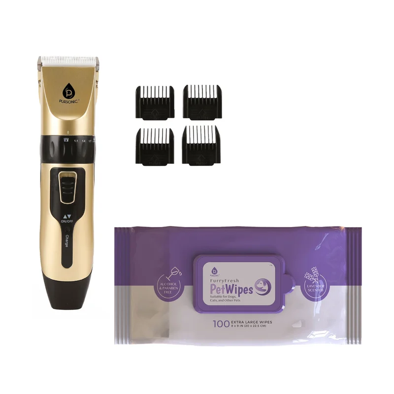 Pet Care Bundle: Furry Fresh Lavender Pet Wipes & Rechargeable Pet Hair Trimmer Complete Grooming and Hygiene Kit for Dogs and Cats