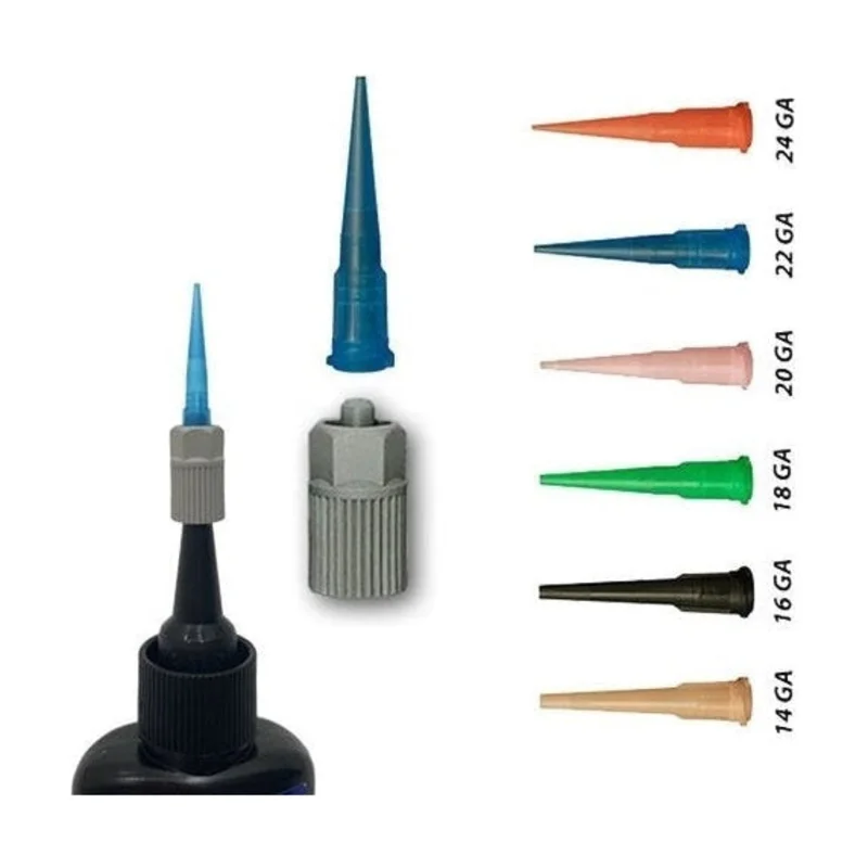 Plastic Dispensing Tip Kit for UV Adhesive Bottles (Plastic Taper Tips + Luer-Lock Adapter) Variety Packs - Plastic 1.25-Inch (14, 16, 18, 20, 22-Gauge)