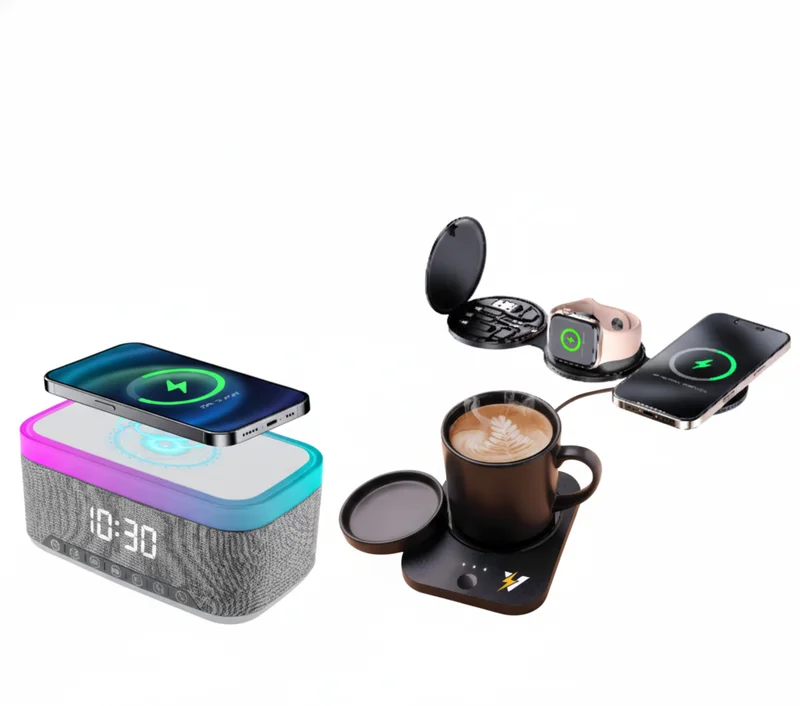 Power & Comfort Trio  Sip & Charge Mug Warmer, All-in-One Alarm Clock & 5-in-1 Folding Charging Station