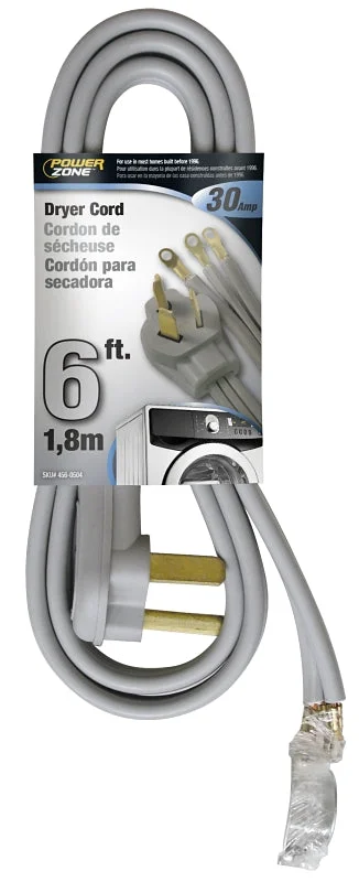 Power Zone Power Supply Dryer Cord 10 AWG Cable 6 ft L 250 V Gray