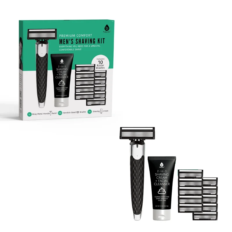 Premium Mens Shaving Kit with Alloy Metal Handle Complete Grooming Essentials for a Superior Shave