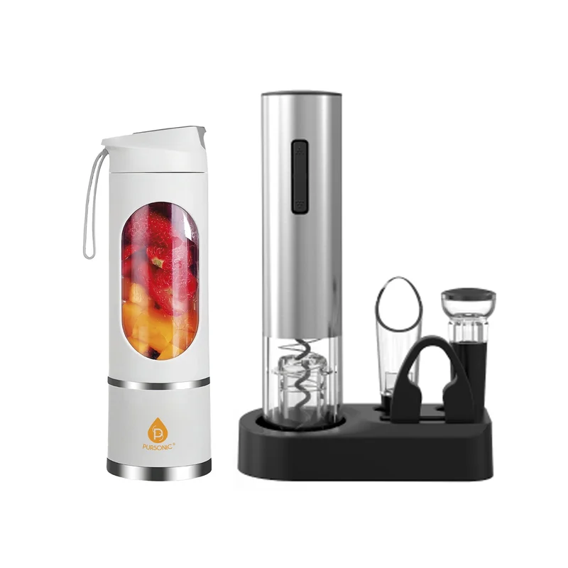 Premium Wine & Juice Duo: Electric Wine Opener + Travel Juicer Blender