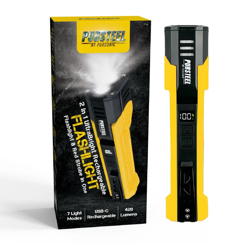 Pursonic 2-in-1 UltraBright Rechargeable Flashlight & Red Strobe