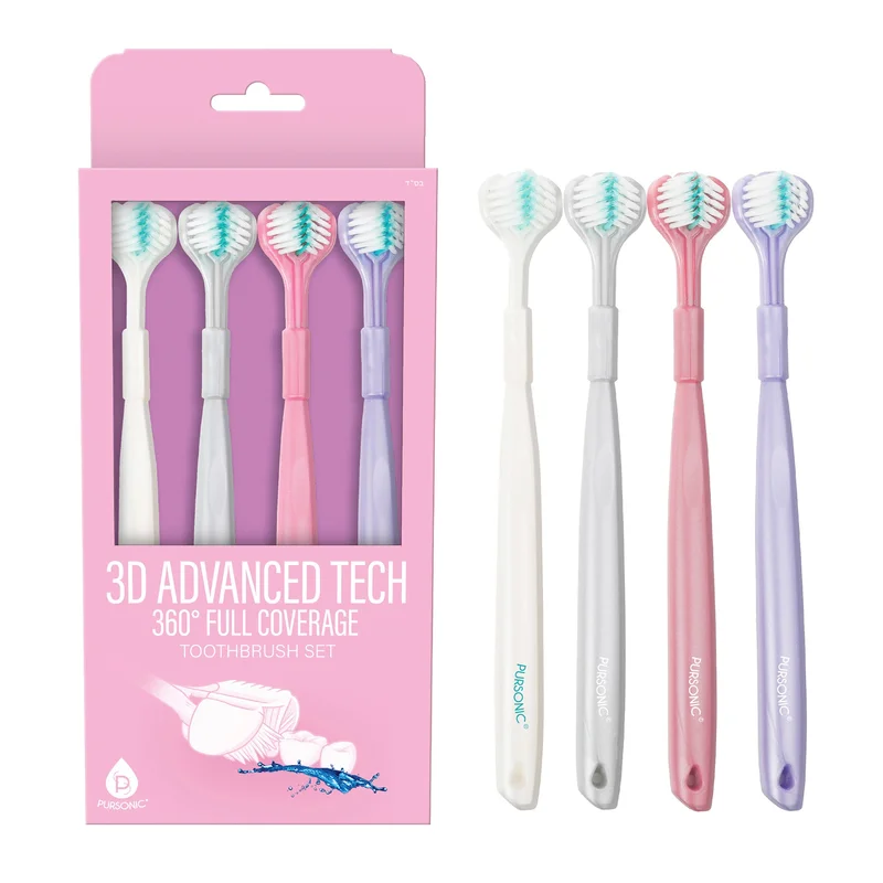 Pursonic 3D Advanced Tech 360 Full Coverage Toothbrush Set (4-Pack) Blue