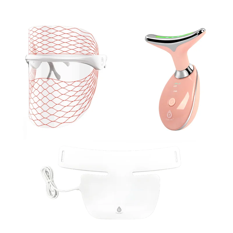 Pursonic 7-in-1 LED Light Therapy Face Mask, Sculpting Wand, and Neckplate