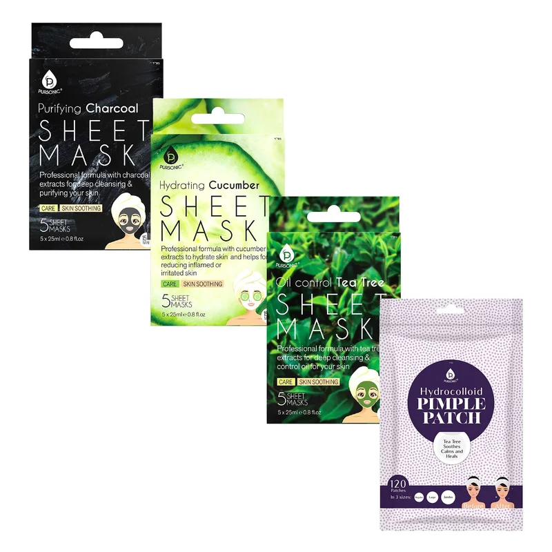 Pursonic Acne Care & Hydration Essentials Bundle  Hydrocolloid Pimple Patches & Multi-Mask Sheet Collection