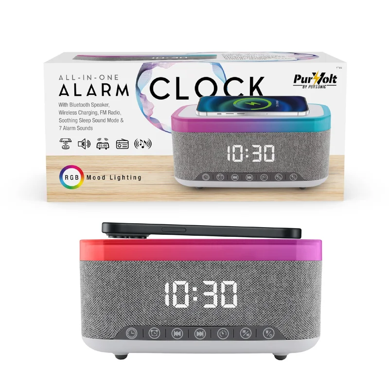 Pursonic All-in-One Alarm Clock with Bluetooth Speaker, FM Radio & Qi Wireless Charging  Your Complete Nightstand Companion