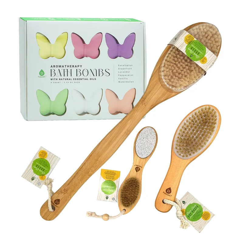 Pursonic Aromatherapy Bath Bombs & Bamboo Spa Brush Bundle Relax, Refresh & Rejuvenate Naturally