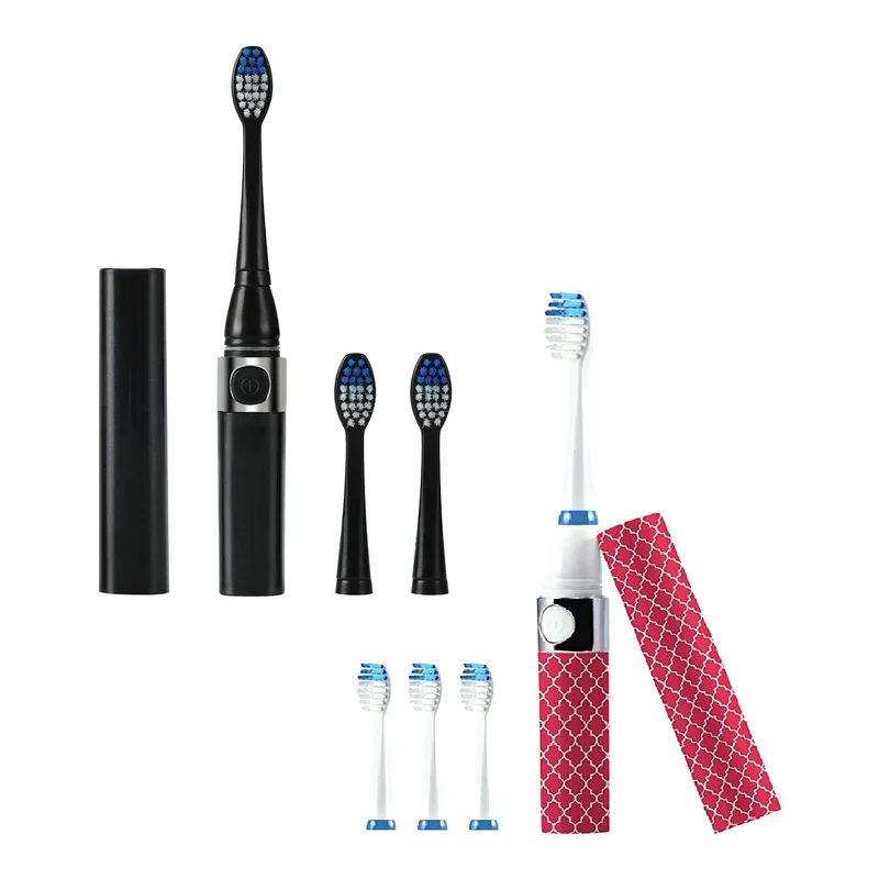 Pursonic Black & Pink Portable Sonic Toothbrush Bundle  Powerful On-the-Go Oral Care with 2 Travel-Ready Toothbrushes and Extra Brush Heads