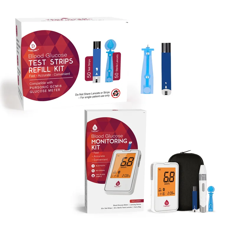Pursonic Blood Glucose Monitoring Bundle  Glucose Meter with Bluetooth + 50 Test Strips + 50 Sterile Lancets