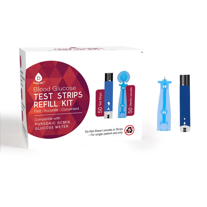 Pursonic Blood Glucose Test Strips Refill Kit  50 Test Strips + 50 Sterile Lancets