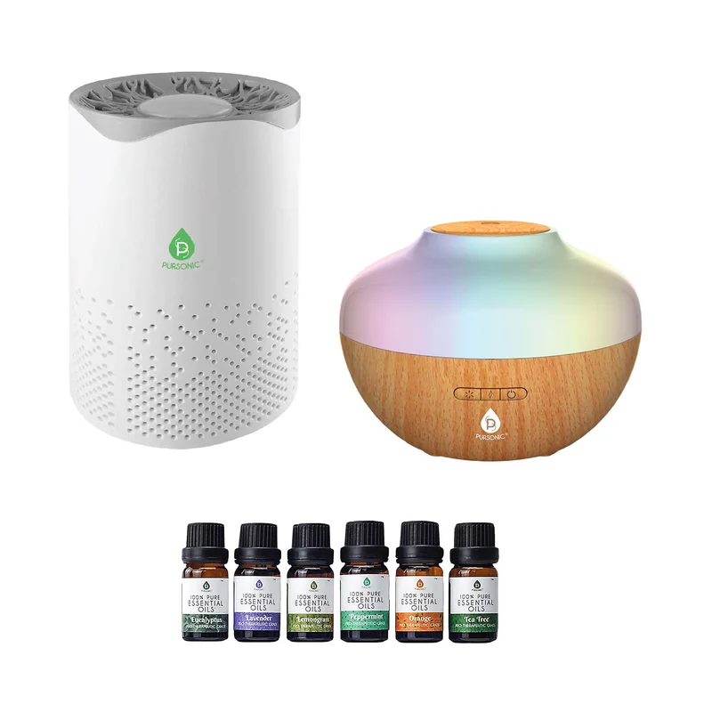Pursonic Clean Air & Aromatherapy Bundle True HEPA Air Purifier, Essential Oil Diffuser & 6-Pack Essential Oils
