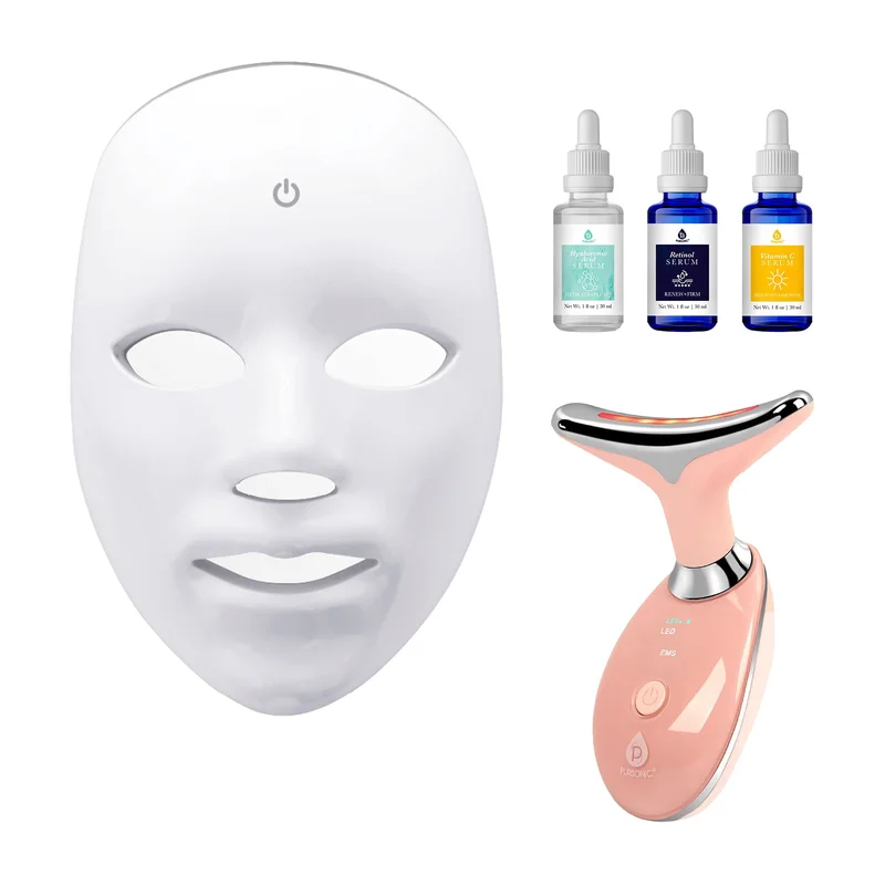 Pursonic Complete LED Skincare Bundle 7-in-1 LED Face Mask + Sculpting Wand + Anti-Aging Serum Set