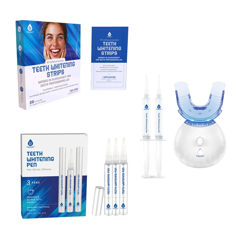 Pursonic Complete Smile Whitening Bundle  LED Whitening Kit + Whitening Pens + Professional Whitening Strips