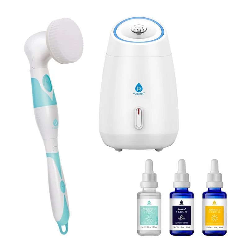 Pursonic Complete Spa & Skincare Bundle Facial Steamer, Cleansing Brush, and Anti-Aging Serum Set