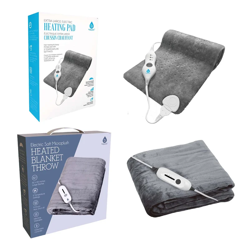 Pursonic Cozy Comfort Bundle  Electric Heated Microplush Blanket and Heating Pad Set