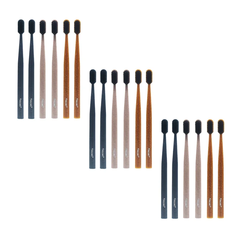 Pursonic Eco Essentials Bundle: 3 Packs of 100% Cedarwood Toothbrushes (6-Pack Each)  18 Natural, Sustainable Toothbrushes for the Whole Family