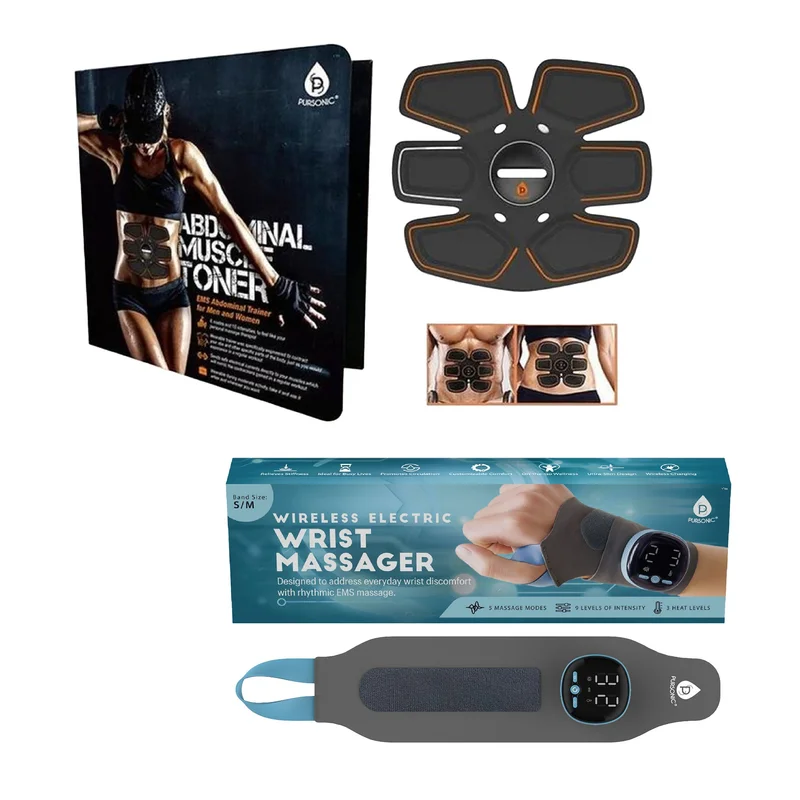 Pursonic Electric Massager Wrist Guard & EMS Abdominal Muscle Toner  Relaxation and Strength Bundle