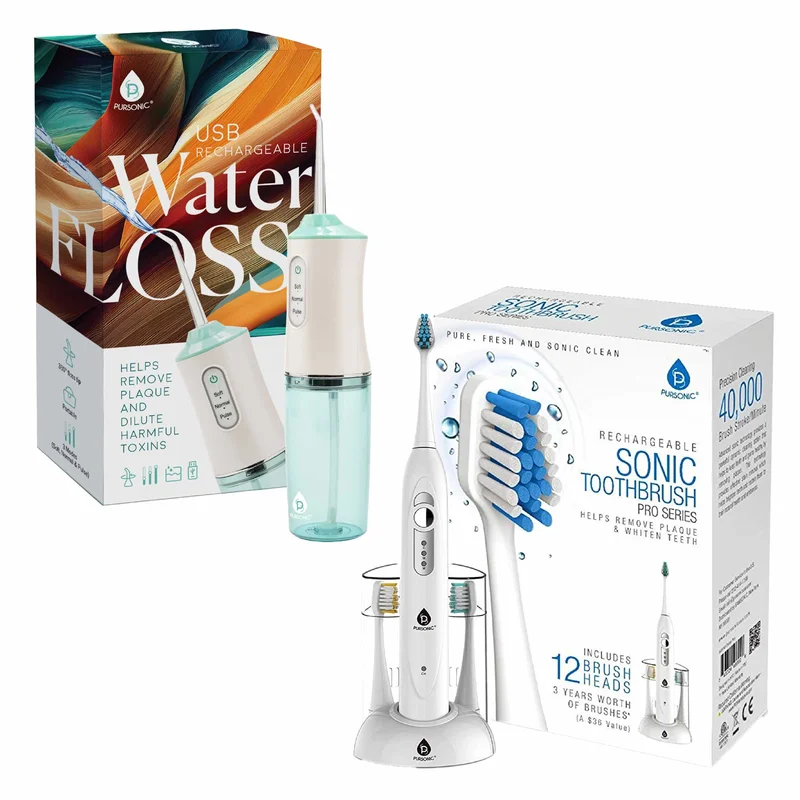 Pursonic Electric Rechargeable Toothbrush & Water Flosser Duo with Multi-Year Supply