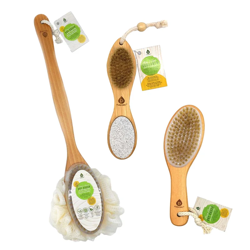Pursonic Exfoliation Essentials Kit Dual Brush, Bath Body Brush, & 4-in-1 Foot Scrubber