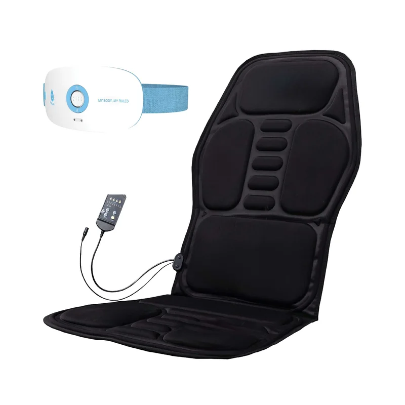 Pursonic Heat & Vibration Comfort Bundle  Chair Cushion Massager with Shiatsu Nodes + USB Rechargeable Stomach & Back Massager